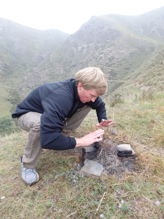 Danny pretending to be a shepherd... note the flock of sheep behind him.