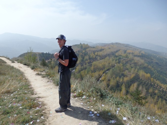 Danny at the top. The little pieces of paper are from the Tibetan prayer area.