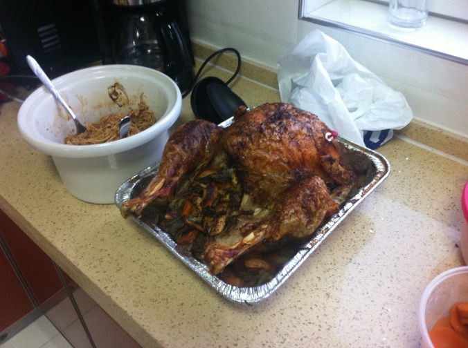 Turkey and to the left is BBQ chicken in case we ran out of Turkey. One can never have to much meat at Thanksgiving!