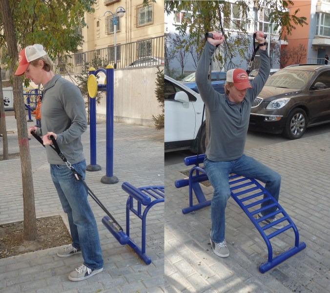 a bicep curl and shoulder press machine.