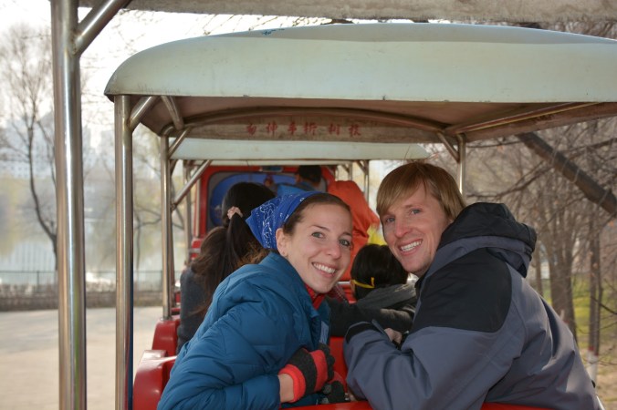 Kristen and I on the monorail that goes all the way around the park.